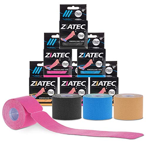 Cinta de Kinesiología precortada ZiATEC Pre-Cut Kinesiology Tape | Cinta de quinesiología, piel sensible, ideal para principiantes, cinta deportiva, tamaño:4.5m (18 x 25cm), color:1 x negro