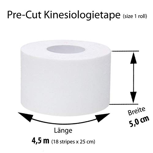 Cinta de Kinesiología precortada ZiATEC Pre-Cut Kinesiology Tape | Cinta de quinesiología, piel sensible, ideal para principiantes, cinta deportiva, tamaño:4.5m (18 x 25cm), color:1 x negro