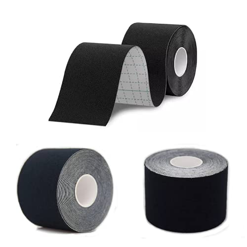 Cinta Kinesiologica - Kinesio Tape - Venda Neuromuscular Adhesiva - Alivio Dolor Muscular - Impermeable - Elástica - Vendaje Kinesiológico - Rollo 5x5 cm (Negro)