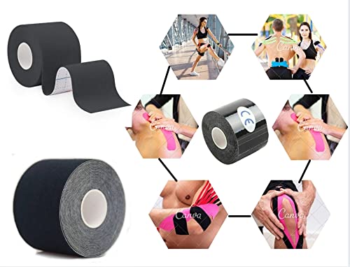 Cinta Kinesiologica - Kinesio Tape - Venda Neuromuscular Adhesiva - Alivio Dolor Muscular - Impermeable - Elástica - Vendaje Kinesiológico - Rollo 5x5 cm (Negro)