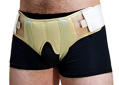 Cinturón para Hernia Inguinal Para los Hombres di aHeal - Soporte Doble Correa de compresión ajustable alivio del dolor de ingle - Tamaño 3: 97.5-105 CM; 38.1-41.3", Piel