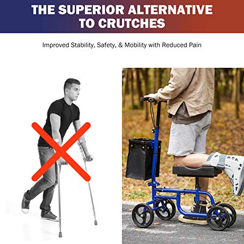 CO-Z Andador de Rodilla para Discapacitados Alternativa a Muleras con Cesta y Doble Freno Scooter de Rodilla Ajustable con Capacidad 135KG (azul)