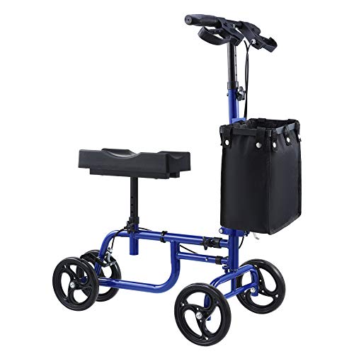 CO-Z Andador de Rodilla para Discapacitados Alternativa a Muleras con Cesta y Doble Freno Scooter de Rodilla Ajustable con Capacidad 135KG (azul)