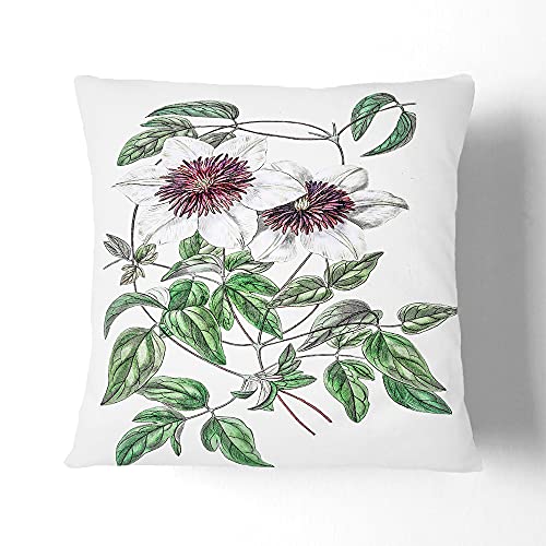 Cojín de Piel Blanca Clematis Flor y Funda para sofá Silla, 40 x 40 cm