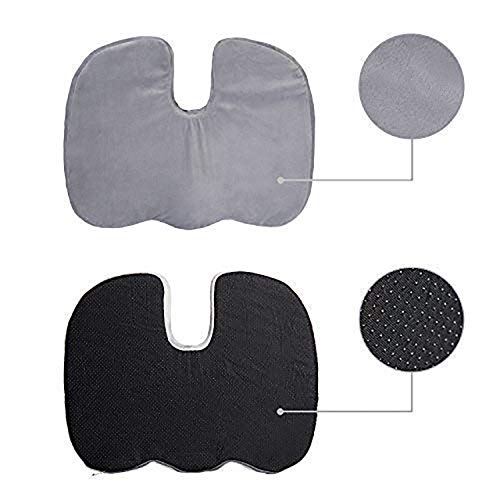 Cojín ergonómico y terapéutico para el coxis. Alivia el dolor de hemorroides y ciática. Cojín antiescaras y viscoelástico para silla de ruedas, oficina, coche y meditación. Base antideslizante. (Gris)