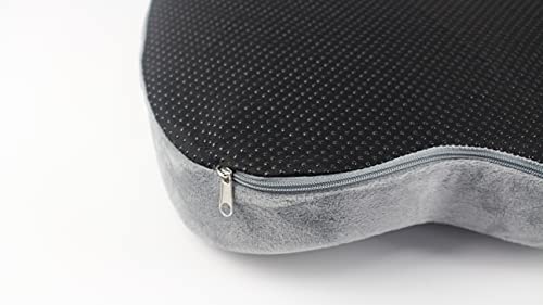 Cojín ergonómico y terapéutico para el coxis. Alivia el dolor de hemorroides y ciática. Cojín antiescaras y viscoelástico para silla de ruedas, oficina, coche y meditación. Base antideslizante. (Gris)