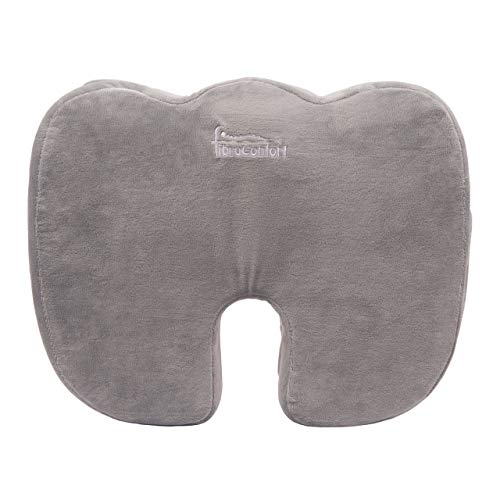 Cojín ergonómico y terapéutico para el coxis. Alivia el dolor de hemorroides y ciática. Cojín antiescaras y viscoelástico para silla de ruedas, oficina, coche y meditación. Base antideslizante. (Gris)