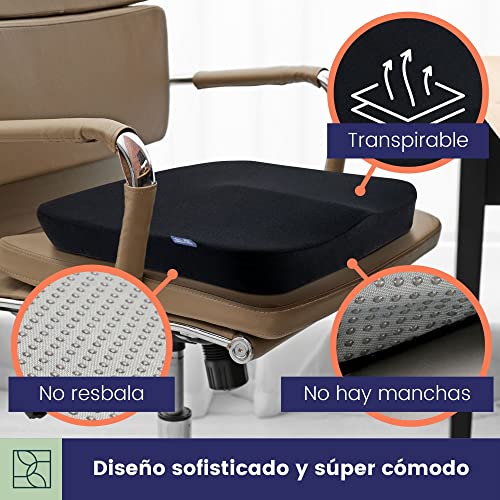 Cojín Silla Oficina Cuadrado DYNMC YOU – Cojín Ergonómico Silla Oficina – Estabilidad Cojín Viscoelástico Silla Oficina – Ideal para Sillas de Ruedas – Antideslizante – Funda Lavable