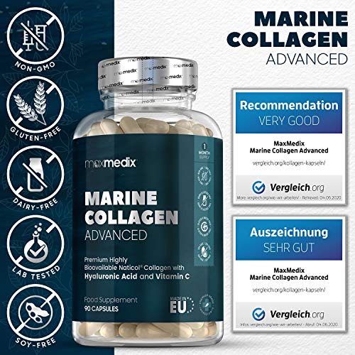 Colágeno Marino, Ácido Hialurónico, Coenzima Q10, Vitamina C y Zinc Dosis Alta 1200mg | Suplemento Para Cabello, Piel, Huesos, Músculos y Articulaciones, Suplemento Antiarrugas, 90 Cápsulas