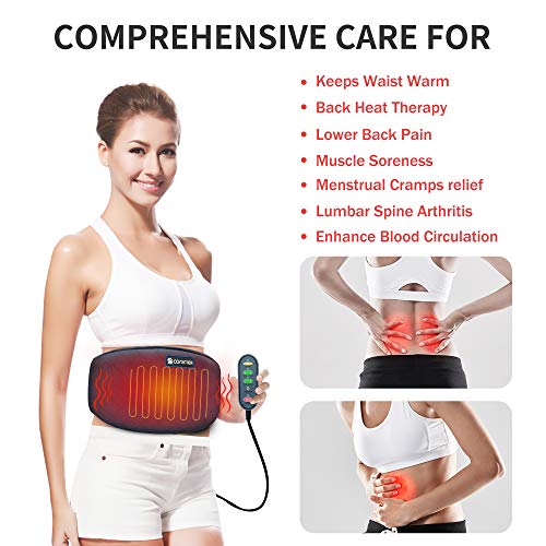 Comfier Cinturón calefactor para dolor de espalda - Cinturón para envolver el vientre con masaje por vibración, Almohadillas térmicas rápidas con apagado automático, para lumbares, abdominales