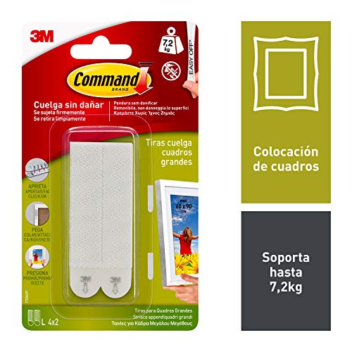 Command 17206 Pack de 8 Tiras para Cuadros Grandes Color Blanco, Set de 8 Piezas