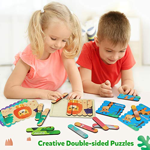 Coogam - Rompecabezas de Madera para Animales, 8 Piezas, 3D, de Doble Cara, con Forma de Tira, patrón, Juego de Mesa apilable, Juguetes educativos de Aprendizaje Montessori para niños