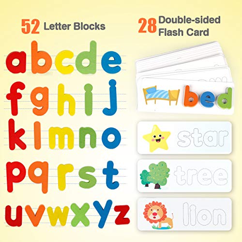 Coogam See Ortografía Aprendizaje Juguete Madera ABC Alfabeto Tarjetas Flash Forma a Juego Juegos de Letras Montessori Preescolar Stem Regalo Educativo Juguetes para niños pequeños