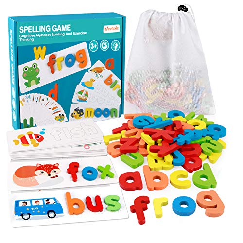 Coogam See Ortografía Aprendizaje Juguete Madera ABC Alfabeto Tarjetas Flash Forma a Juego Juegos de Letras Montessori Preescolar Stem Regalo Educativo Juguetes para niños pequeños