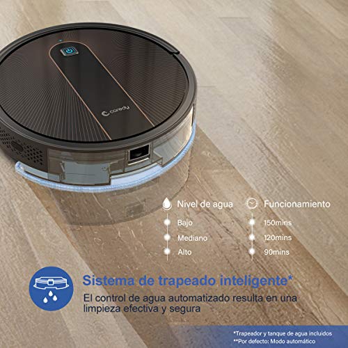 Coredy R750 Robot Aspirador y Fregasuelos 3 en 1, Wi-Fi, Compatible con Alexa y Google Home, Potente aspiración de 1600Pa, Ultrafino, silencioso, Barre, aspira y friega para Suelos Duros y Alfombras