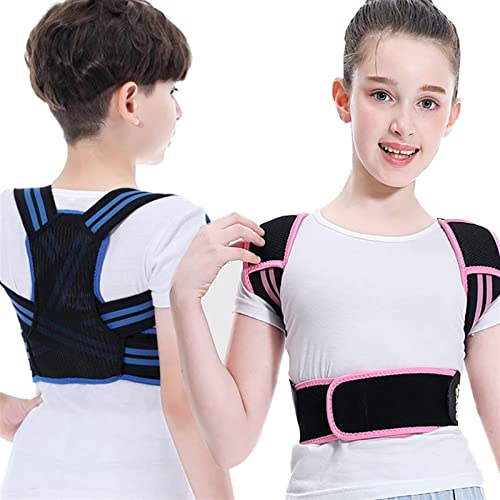 Corrector de postura ajustable para niños Cinturón de soporte para la espalda Kid Boy Girl Corsé ortopédico Columna vertebral Espalda Lumbar Tirantes para el hombro Salud (Color: Blue, Size: S)