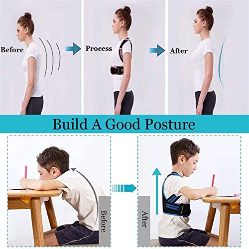 Corrector de postura ajustable para niños Cinturón de soporte para la espalda Kid Boy Girl Corsé ortopédico Columna vertebral Espalda Lumbar Tirantes para el hombro Salud (Color: Blue, Size: S)