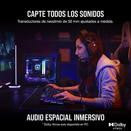 Corsair HS80 RGB WIRELESS Auriculares Premium para Juegos con Dolby Atmos Audio (Baja Latencia, Micrófono Omnidireccional, 18m Alcance, Hasta 20 Horas Autonomía, Compatibilidad PS5/PS4) Carbón