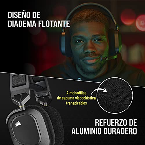 Corsair HS80 RGB WIRELESS Auriculares Premium para Juegos con Dolby Atmos Audio (Baja Latencia, Micrófono Omnidireccional, 18m Alcance, Hasta 20 Horas Autonomía, Compatibilidad PS5/PS4) Carbón