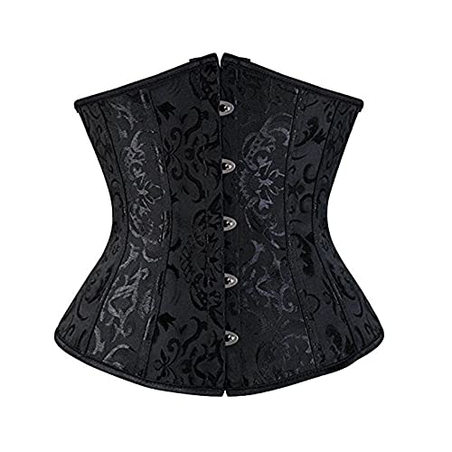 Corset Corsé Mujer Mujeres Góticas Sexy Satén Jacquard Floral Underbust Corset Body Shaper Abdomen Cintura Clip Xs-6Xl-Black_XS