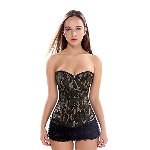 Corset Corsé Mujer Sexy Corsé De Camuflaje Verde sobre El Busto Remata El Cuerpo De Las Señoras Que Forma Las Fajas-Green_M