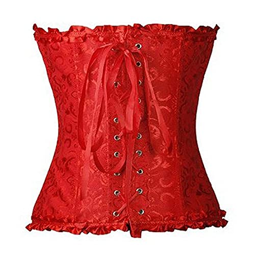 Corset Corsé Mujer Xs-7Xl Retro Jacquard Floral Lace Up Sexy Body Shaping Overbust Corset para Mujeres-Black_XXL