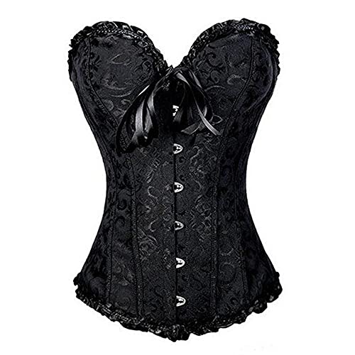 Corset Corsé Mujer Xs-7Xl Retro Jacquard Floral Lace Up Sexy Body Shaping Overbust Corset para Mujeres-Black_XXL