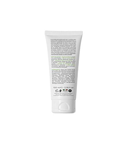 Crema protectora pañal con óxido de zinc, aloe vera, extracto de caléndula y manzanilla, acción calmante y antienrojecimiento. Producto ecológico fabricado en Italia 100 ml