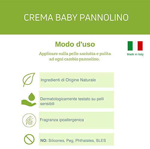 Crema protectora pañal con óxido de zinc, aloe vera, extracto de caléndula y manzanilla, acción calmante y antienrojecimiento. Producto ecológico fabricado en Italia 100 ml