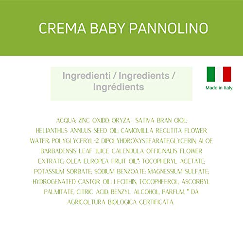 Crema protectora pañal con óxido de zinc, aloe vera, extracto de caléndula y manzanilla, acción calmante y antienrojecimiento. Producto ecológico fabricado en Italia 100 ml