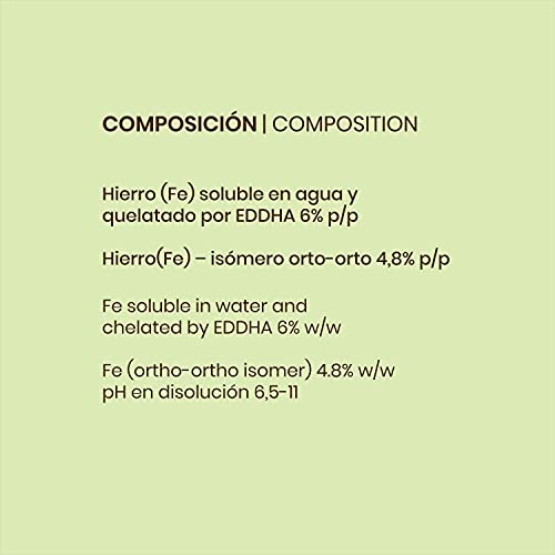 CULTIVERS Quelato de Hierro Fertilizante Ecológico de 1 Kg. Reverdeciente anticlorosis. Nutriente Fundamental para Las Plantas (6% Fe-EDDHA orto orto 4,8 % ). Force Fe, Verde