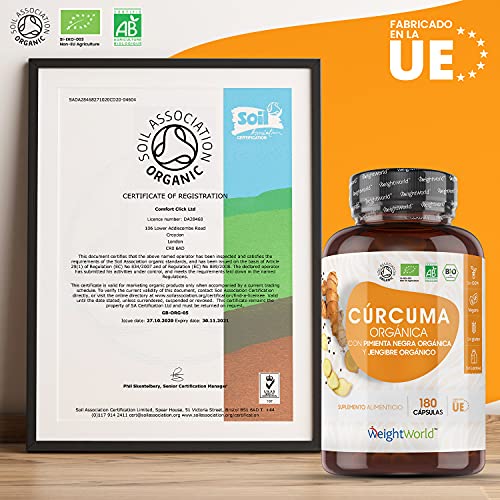 Cúrcuma Orgánica de 1520 mg con Jengibre y Pimienta Negra 180 Cápsulas Veganas - Cúrcuma en Cápsulas Natural Alta Resistencia y Absorción Fuente de Curcumina y Piperina, Ingredientes de Origen Natural