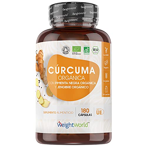 Cúrcuma Orgánica de 1520 mg con Jengibre y Pimienta Negra 180 Cápsulas Veganas - Cúrcuma en Cápsulas Natural Alta Resistencia y Absorción Fuente de Curcumina y Piperina, Ingredientes de Origen Natural