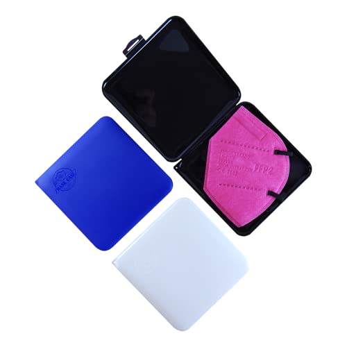 Cussi - 3x MaskCase, estuches cuadrados para guardar mascarillas (AZUL, NEGRO, BLANCO)