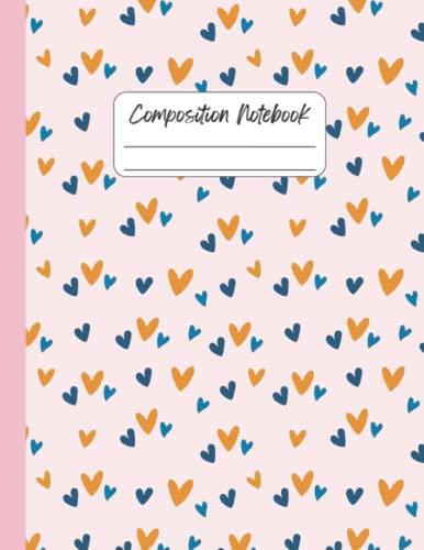 Cute Pink Composition Notebook for Girls: 100 Pages (50 Sheets), Great for School Student, Teens, Boho Aesthetic Design with Hearts on it, Ruled 8.5 x 11 US Letter Size