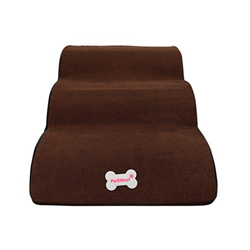 Dake Escaleras para Perros Pequeños con Fondo Antideslizante Escaleras 2/3 Pisos Escaleras Curvas para sofá Cama Cómodo Lavables para Perros Gatos Mascotas Pequeñas café L (3 escaleras)