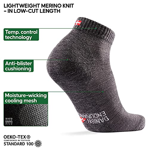 DANISH ENDURANCE Hiking Low-Cut Socks, 3 Pack (Gris, 43-47)