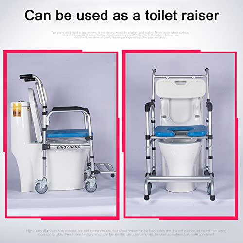 Daoyuan Silla WC Inodoro con Ruedas,Silla De Baño con Reposabrazos Acolchados,Silla De Transporte Portátil,Sillón Plegable para Ducha,Ajustable En Altura,para Personas Enfermas con Discapacidades