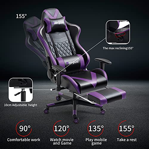 Darkecho Silla Gaming Chair Masaje con reposapiés, Ergonómica Silla Gamer 150kg Poltrona, Silla de Oficina 2D Ajustables reposabrazos Sillón Racing Esport, Cuero la PU Fibra de Carbono. Violeta