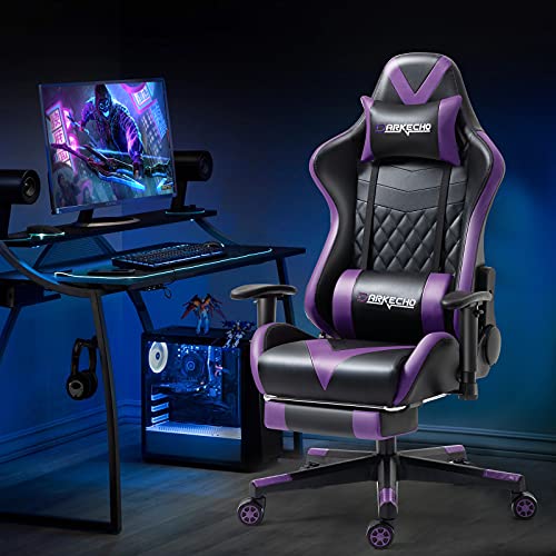 Darkecho Silla Gaming Chair Masaje con reposapiés, Ergonómica Silla Gamer 150kg Poltrona, Silla de Oficina 2D Ajustables reposabrazos Sillón Racing Esport, Cuero la PU Fibra de Carbono. Violeta