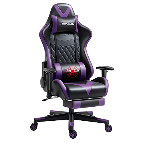 Darkecho Silla Gaming Chair Masaje con reposapiés, Ergonómica Silla Gamer 150kg Poltrona, Silla de Oficina 2D Ajustables reposabrazos Sillón Racing Esport, Cuero la PU Fibra de Carbono. Violeta