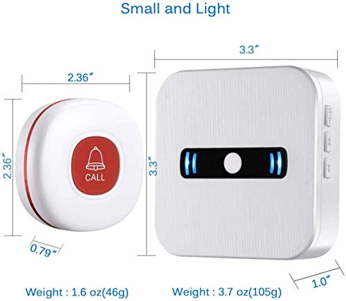 Daytech Botón de Llamada inalámbrica del buscapersonas del Cuidador para el Paciente Personal de Edad Avanzada en el Sistema de Alerta para el hogar 1 Receptor portátil y 2 transmisores SOS