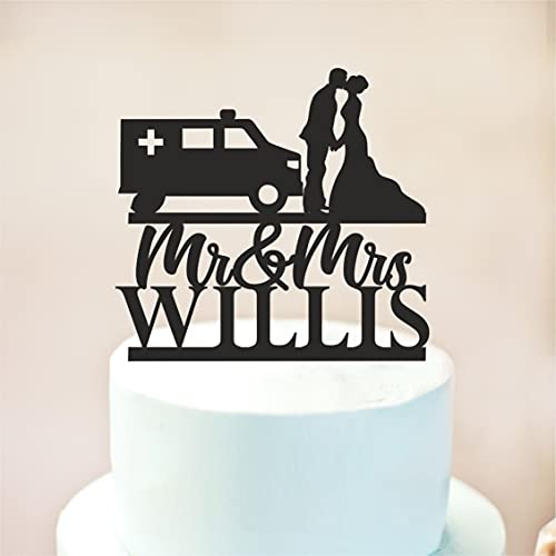 Decoración para tarta personalizada con nombre personalizado para tartas de boda, ambulancia, decoración para tartas médicas