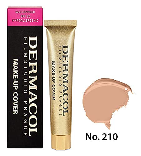 Dermacol DC Base Makeup Cover Total | Maquillaje Corrector Waterproof SPF 30 | Cubre Tatuajes, Cicatrices, Acné, Imperfecciones, Manchas en la Piel de la Cara y Cuerpo | Liquido - Mate Natural - 30g (210)