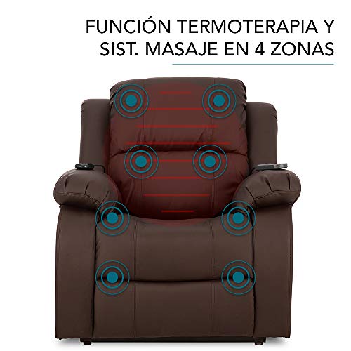 Descanso ENKASA Sillón Relax Eléctrico Levanta Personas Trevi Choco con Reclinación 160º, 10 Programas, Temporizador, Calor Lumbar, Sist. Masaje 4 Zonas y Acabado PU [Incluye Mando].Ideal Gente Mayor