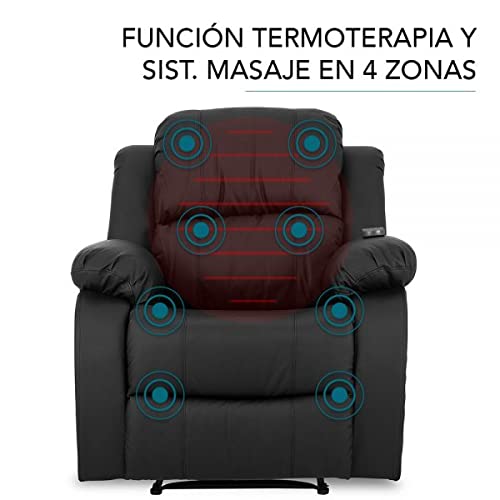 Descanso ENKASA Sillón Relax Eléctrico Levanta Personas Trevi Negro con Reclinación 160º, 10 Programas, Temporizador, Calor Lumbar, Sist. Masaje 4 Zonas y Acabado PU [Incluye Mando].Ideal Gente Mayor