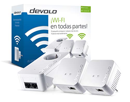 Devolo dLAN 550 WiFi Network Kit PLC - Adaptadores de red Powerline (500 Mbps, 3 x Powerline adaptadores, 1 x puerto LAN, enchufe WiFi, amplificador de señal WiFi, mejorar WiFi, WiFi Move), blanco