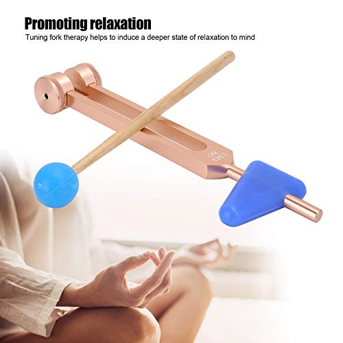 Diapasón con martillo, diapasón de energía de sintonización no magnéticos para meditación eficaz, para enfermería(26 * 10 * 4cm-Rose gold OM tuning fork, blue)