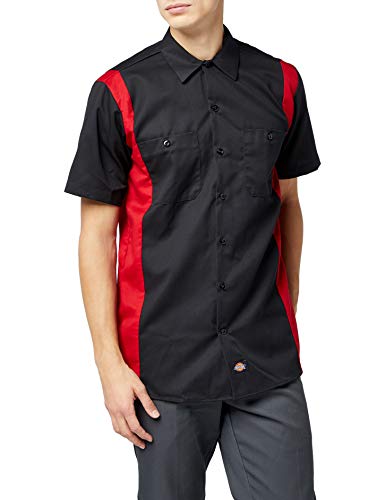 Dickies Two Tone Work Shirt Camisa, Negro (Black/English Red ber), XX-Large (Tamaño del Fabricante:XXLge) para Hombre