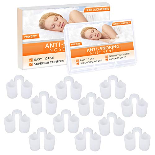 Dilatador nasal Nose Relief - (Paquete de 12 tamaños grandes) Ventilaciones suaves de silicona - Solución sencilla para los que respiran por la nariz - por Mobi Lock Beauty